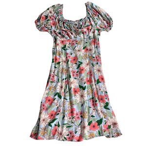 Luxology Bold Floral Summer Beach Dress - Size Large - Blue and Pink